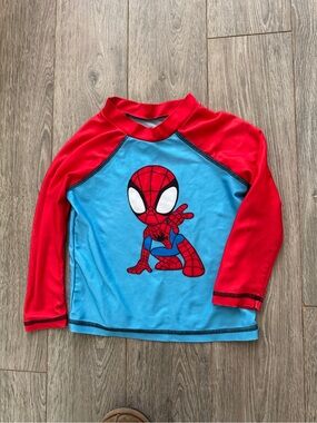 Kids Red & Blue Spider Graphic Rash Guard Swim Shirt